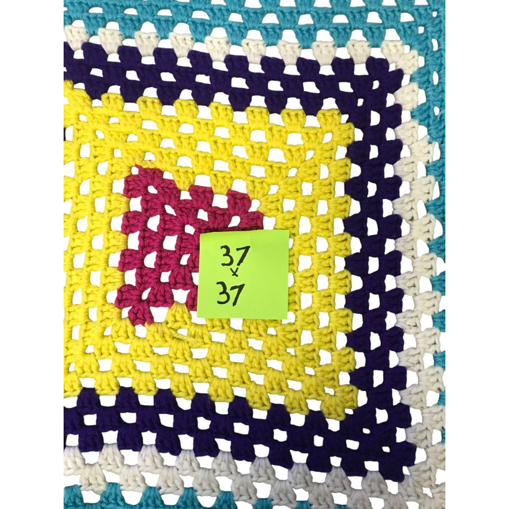 Handmade Crochet Knit Afghan Throw Blanket Granny Multicolor Square Vintage - Picture 4 of 5